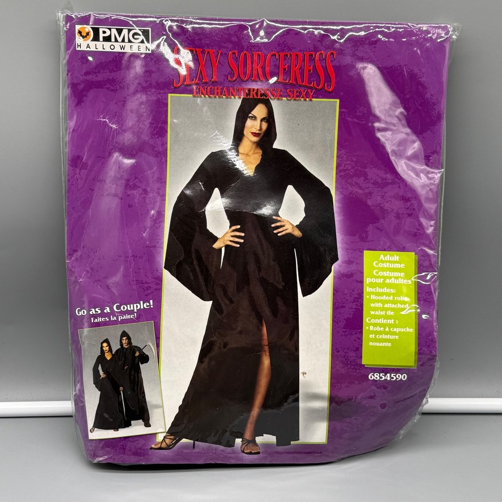 Vintage 2002 PMG Sexy Sorceress Witch Halloween Costume Adult Black Hooded Robe